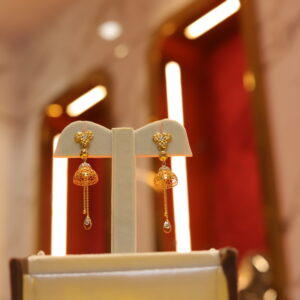 White Stone Encrusted Gold Dangle Earrings