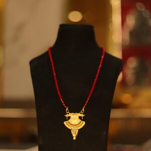 Fancy Red Mangalsutra Necklace with Gold Polish Pendant